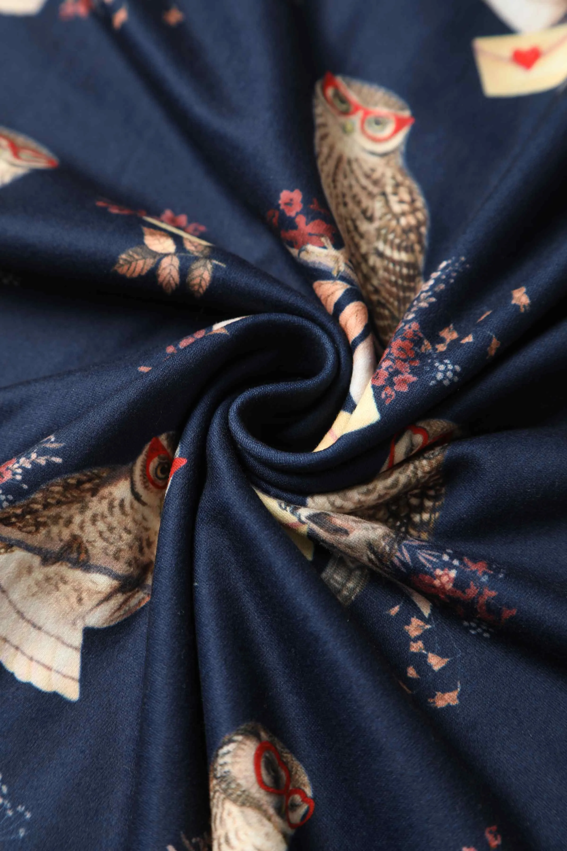 Donna Crossover Bust Oxford Blue Owls and Letters Dress