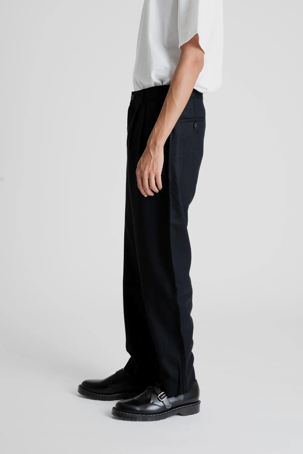 Double Pleats Wool Pants - Black