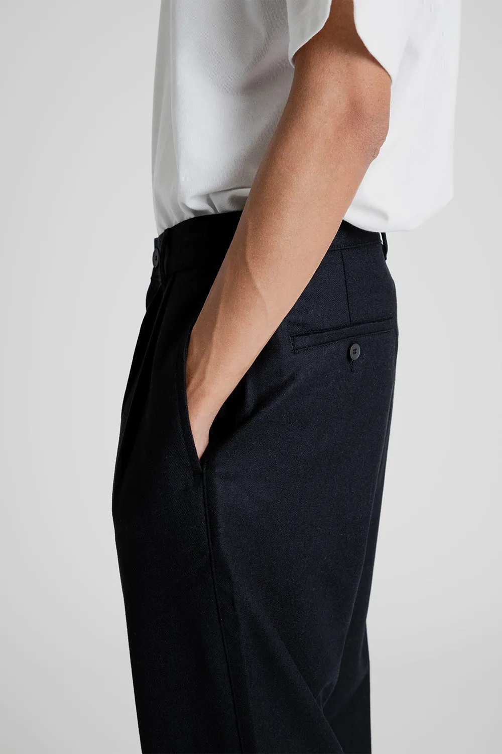 Double Pleats Wool Pants - Black