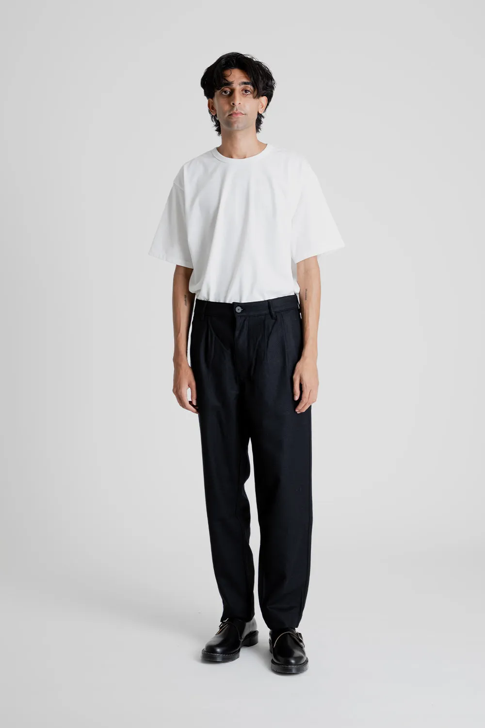 Double Pleats Wool Pants - Black