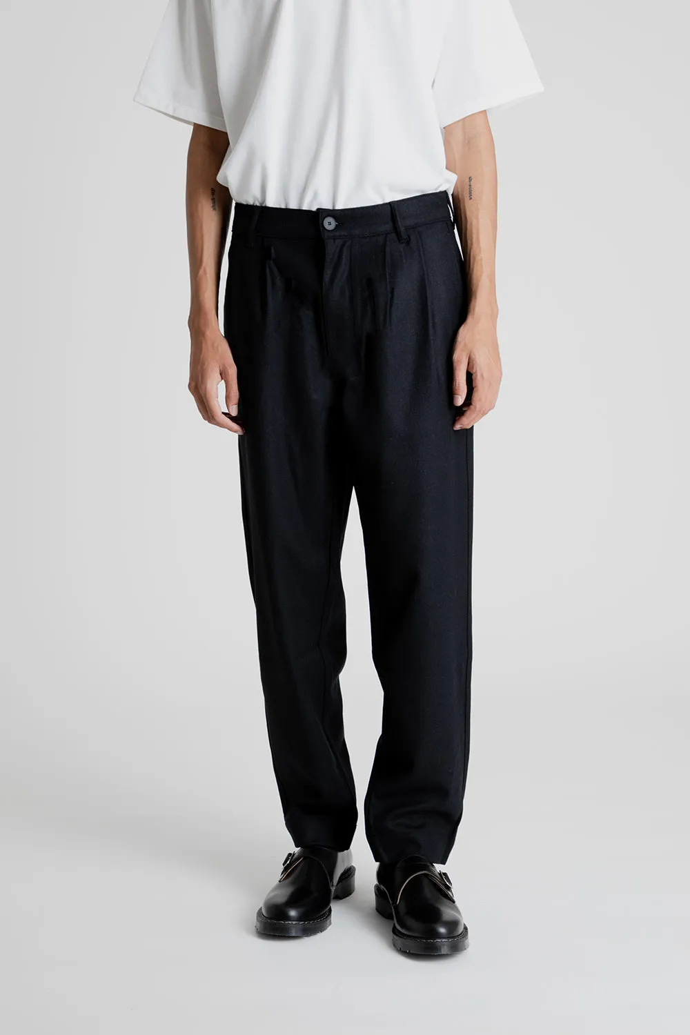 Double Pleats Wool Pants - Black