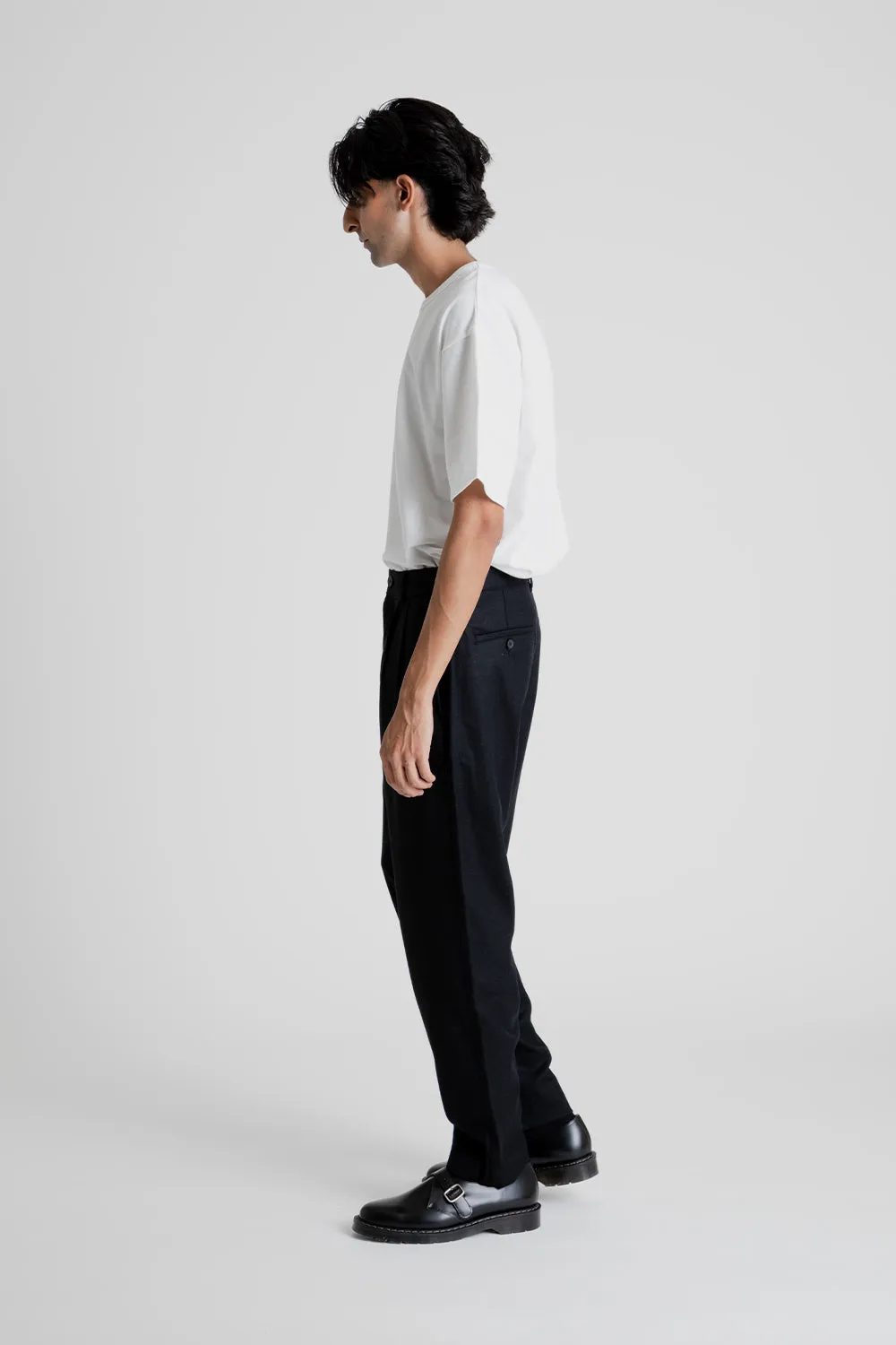 Double Pleats Wool Pants - Black