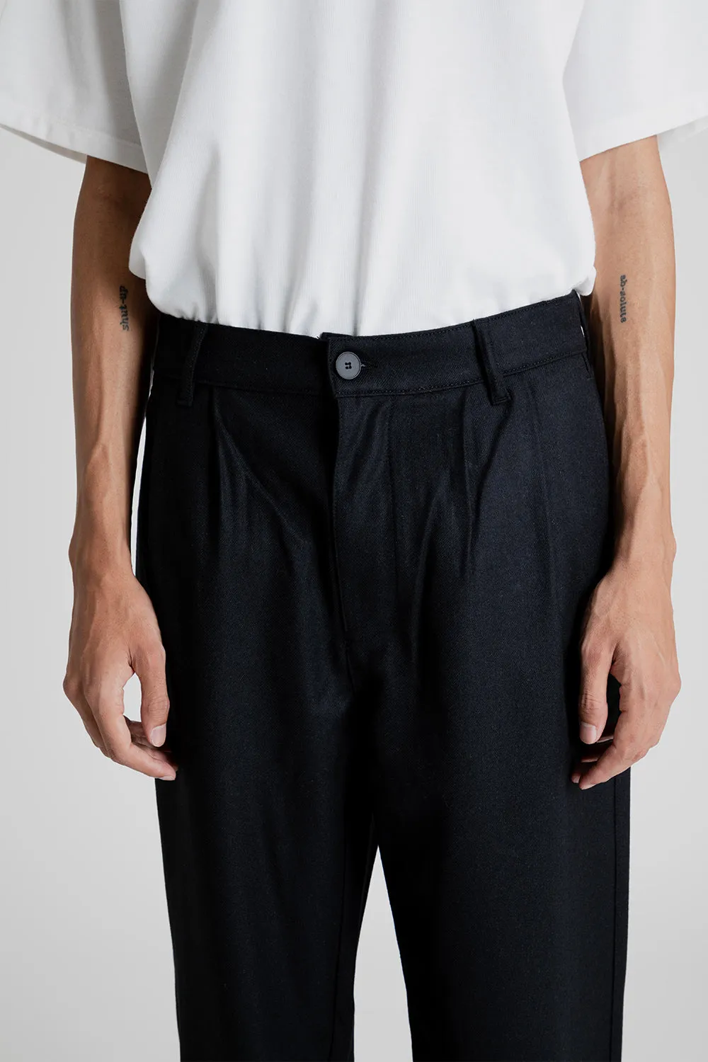 Double Pleats Wool Pants - Black