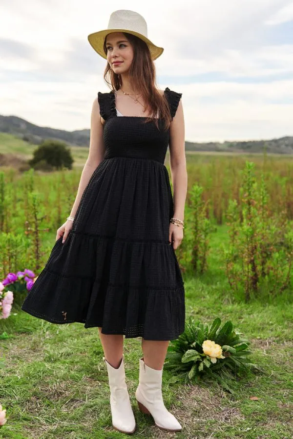 DVD Smocked Bodice Ruffle Strap Maxi Dress
