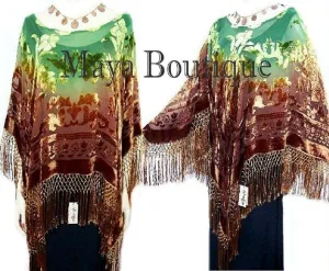Dyed Silk Poncho Shawl Top Brown & Green Maya Matazaro