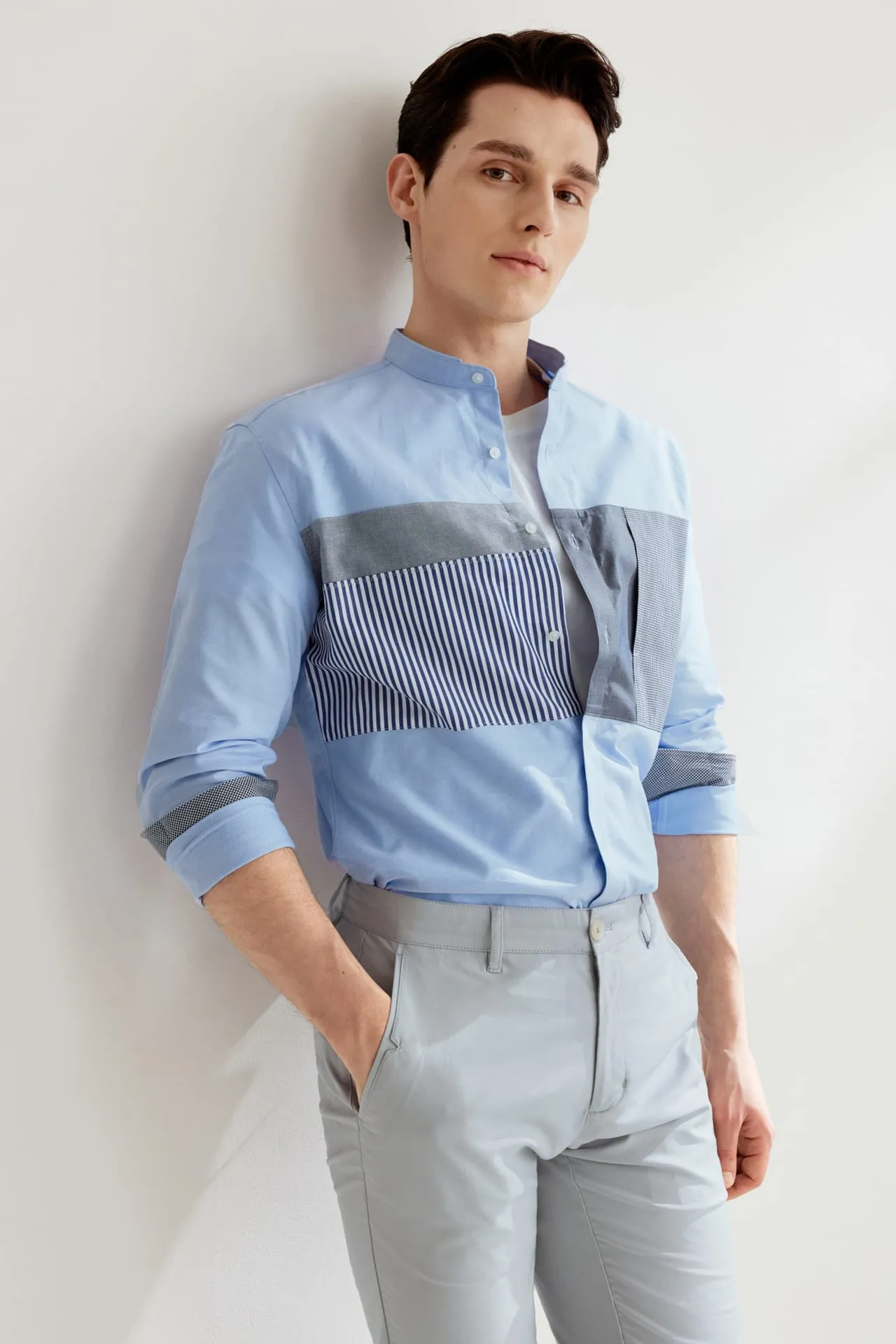 Easy Care Cotton Oxford Blocking  Casual Shirt in Smart Fit