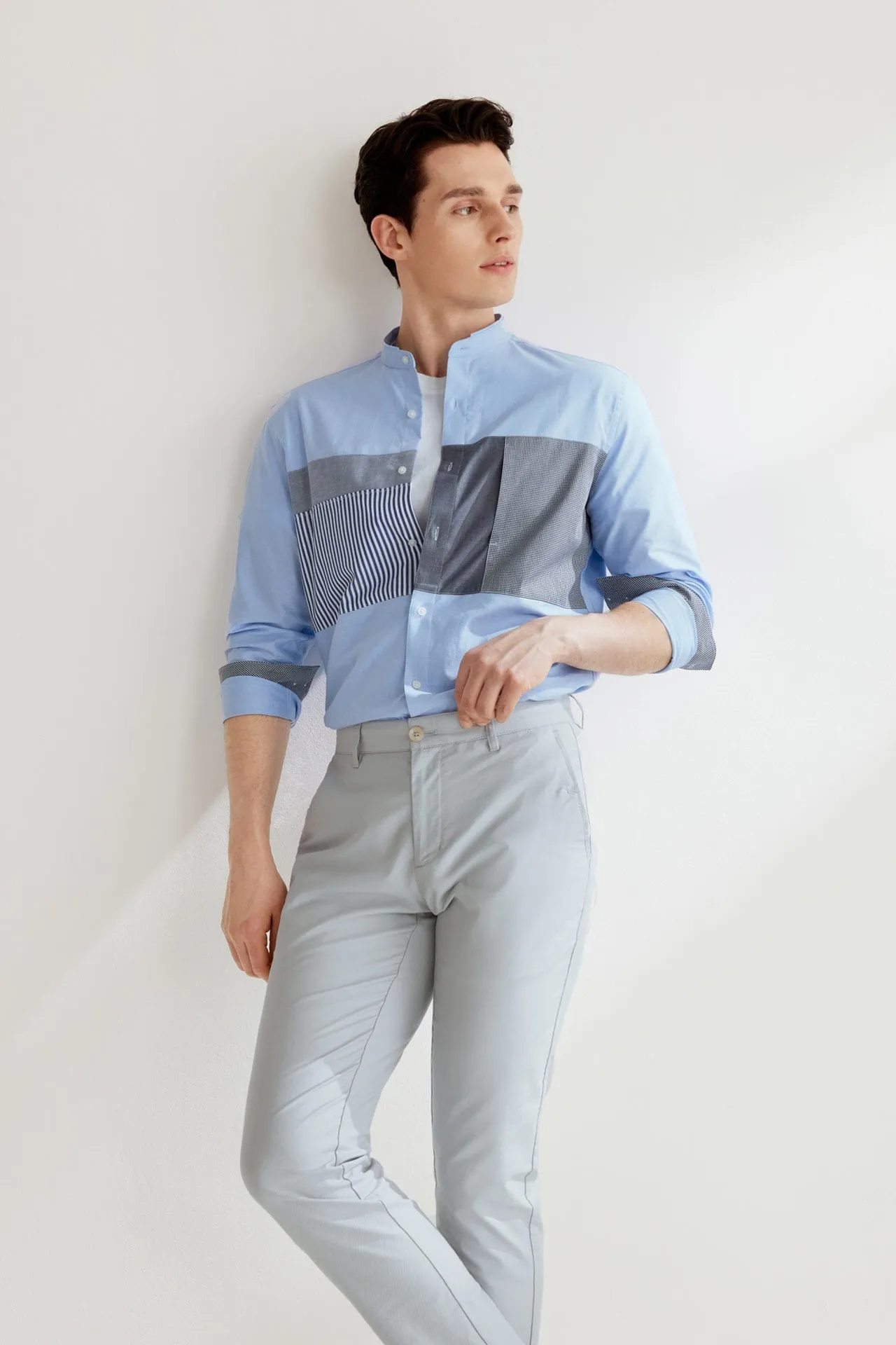 Easy Care Cotton Oxford Blocking  Casual Shirt in Smart Fit