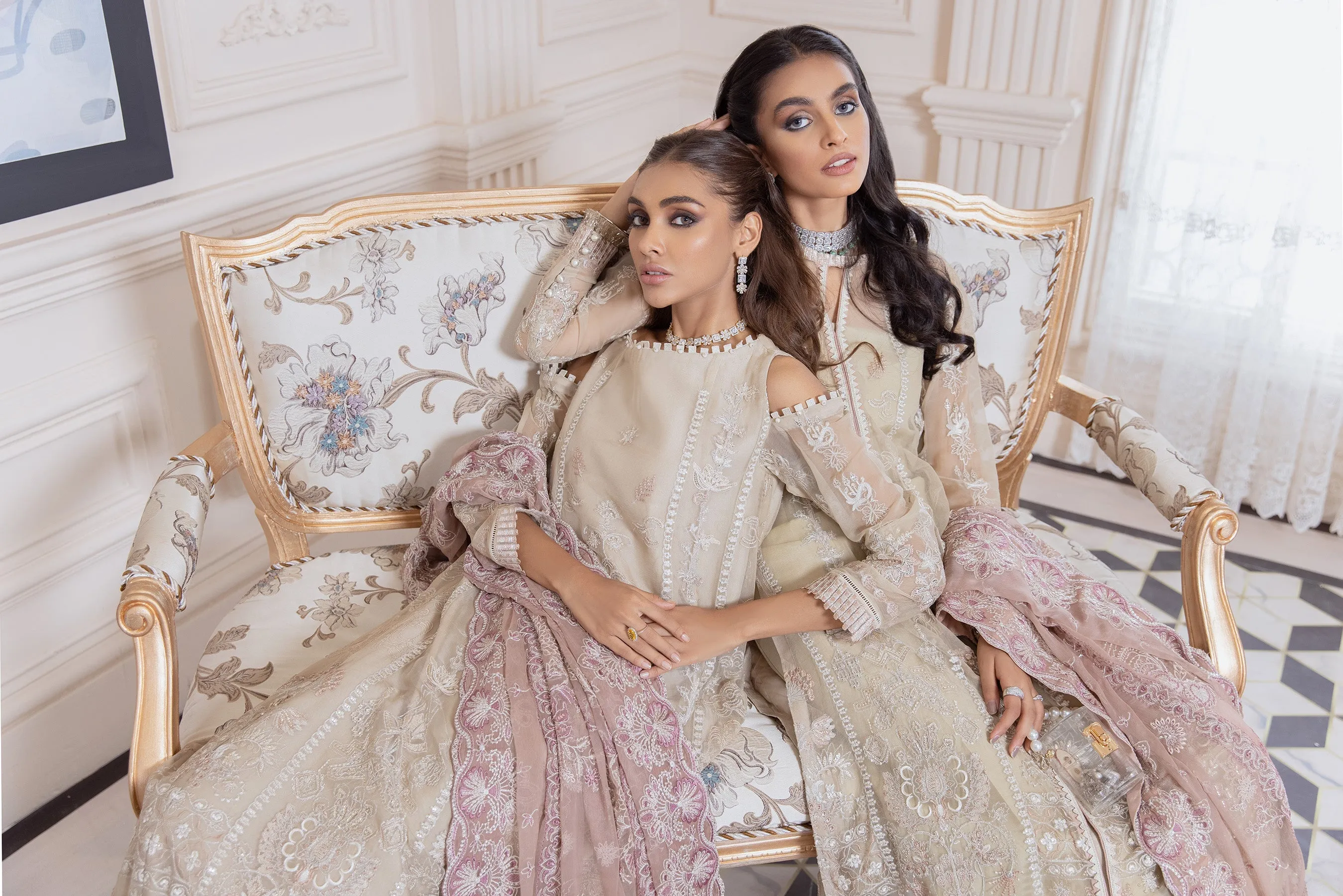 Elegant Off White Salwar Kameez in Open Style #PF398
