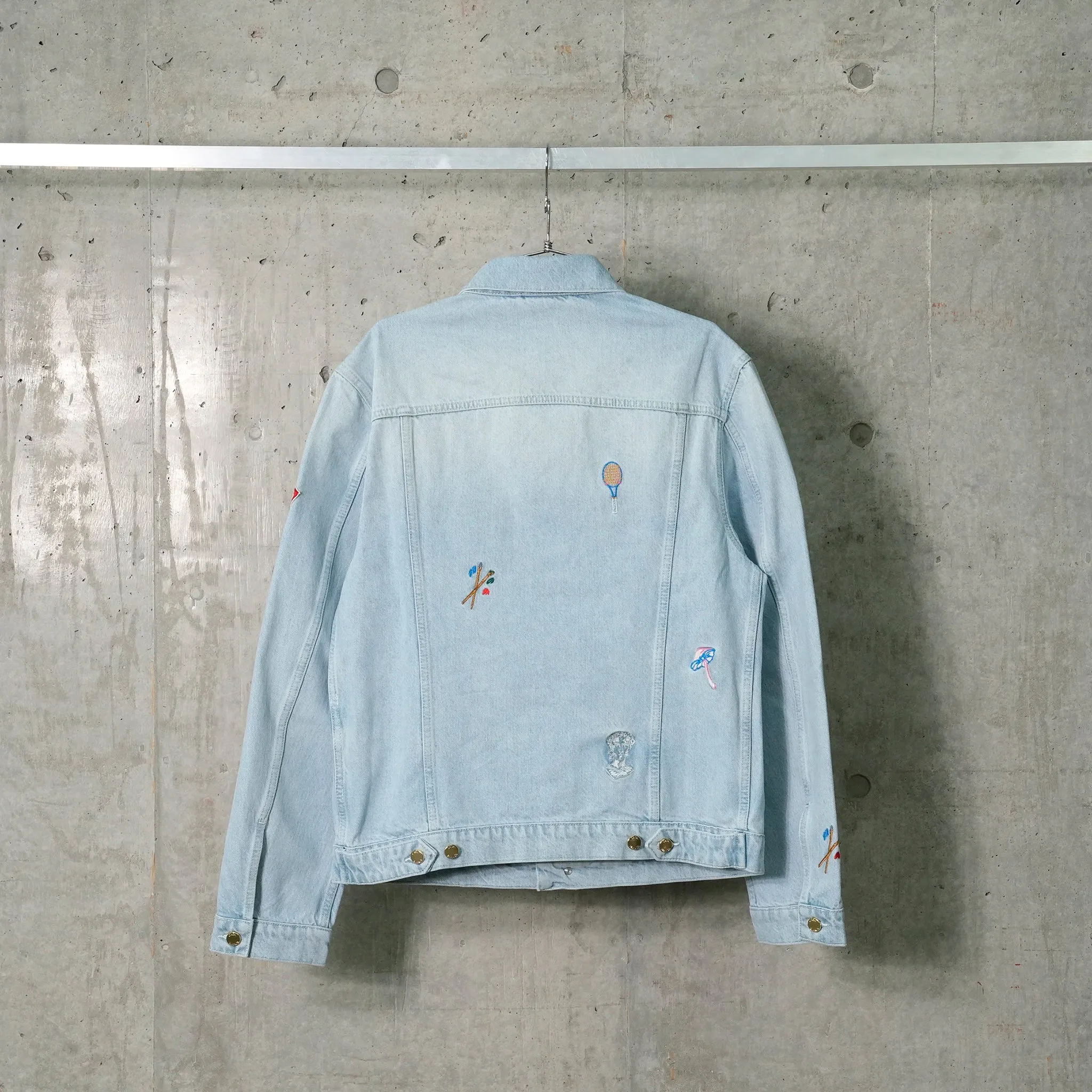 EMBROIDERED MOTIF DENIM JACKET / CSB671:LIGHT VINTAGE WASH