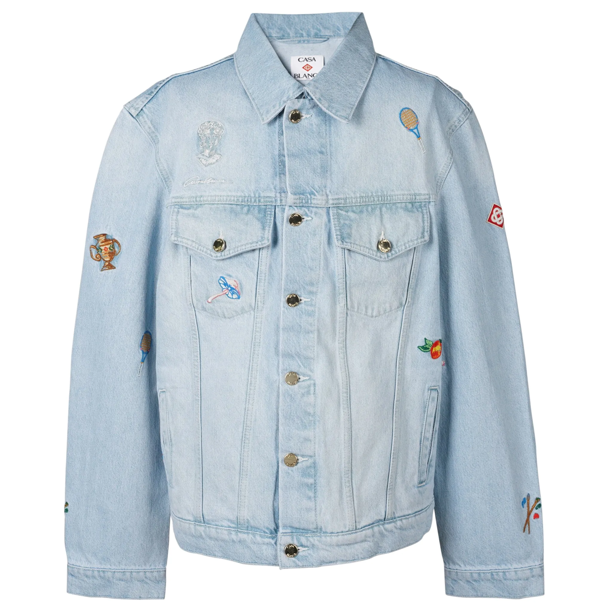 EMBROIDERED MOTIF DENIM JACKET / CSB671:LIGHT VINTAGE WASH
