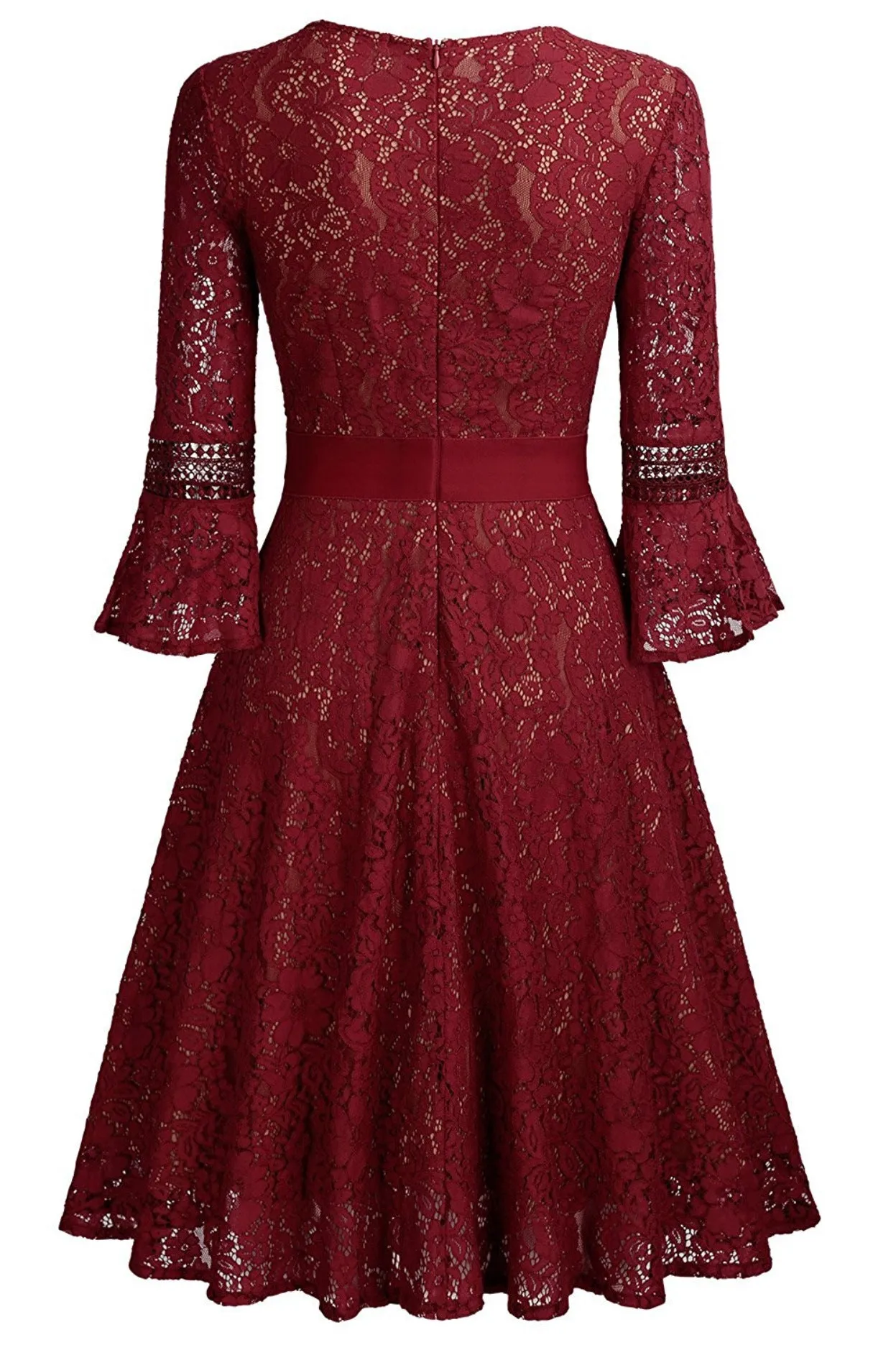 European 3/4 Trumpet Sleeves Pleated Knee-length Party Dress