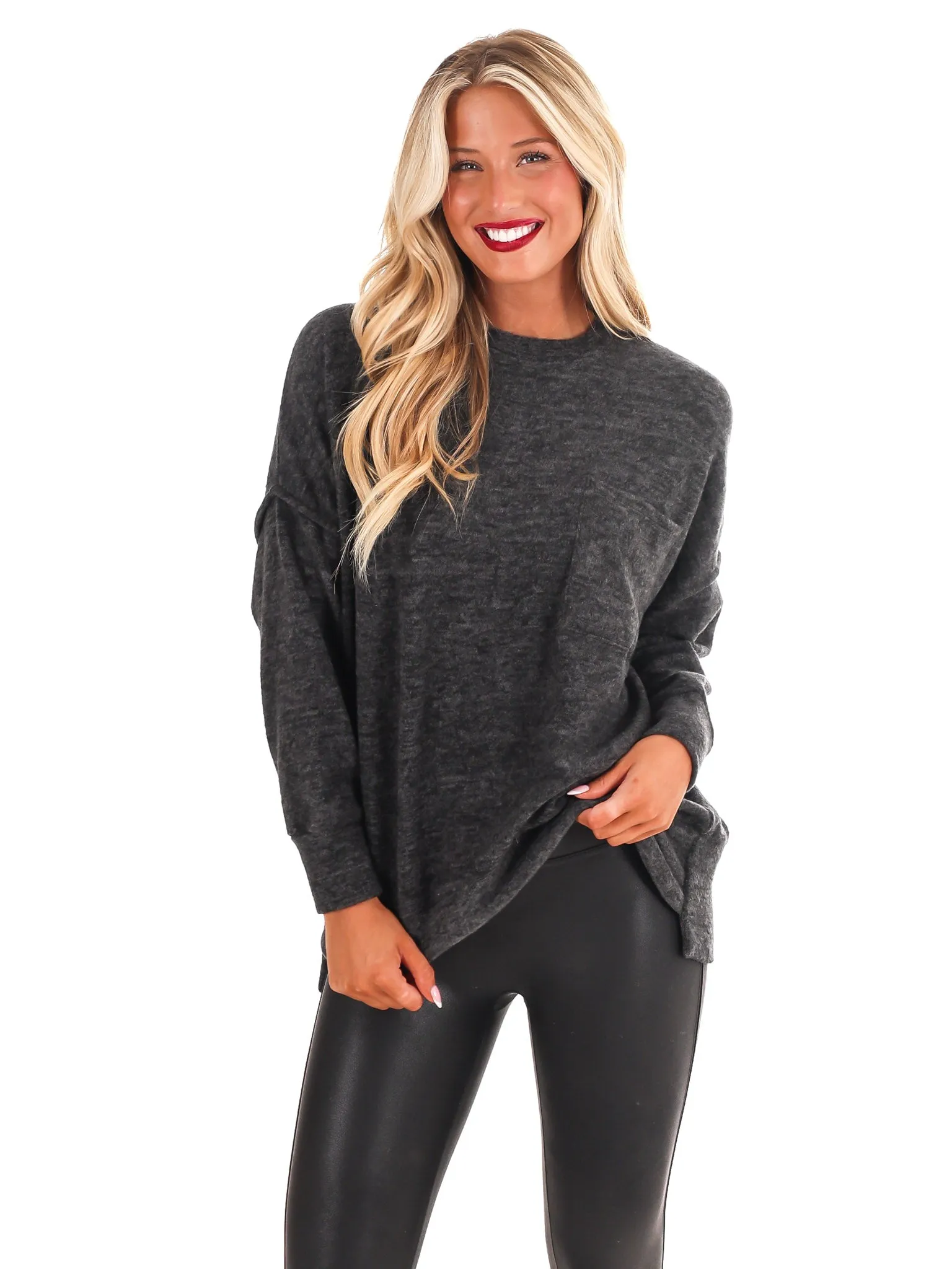 Everyday Cozy Oversized Melange Pocket Top Doorbuster