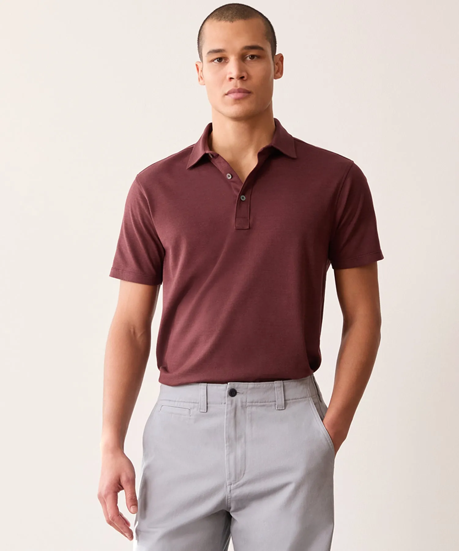 Fine Pique Polo in Classic Burgundy