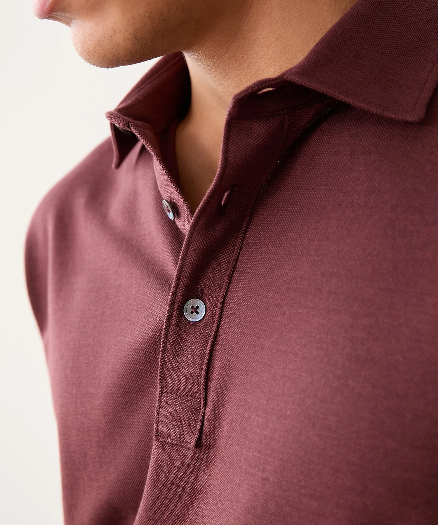 Fine Pique Polo in Classic Burgundy