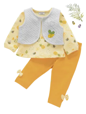 Girls Full Sleeve Dress Shrug with Pant - Honey Bee