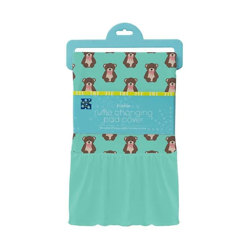 Girl's Print Bamboo Ruffle Changing Pad Cover, Glass Teddy Bear - One Size