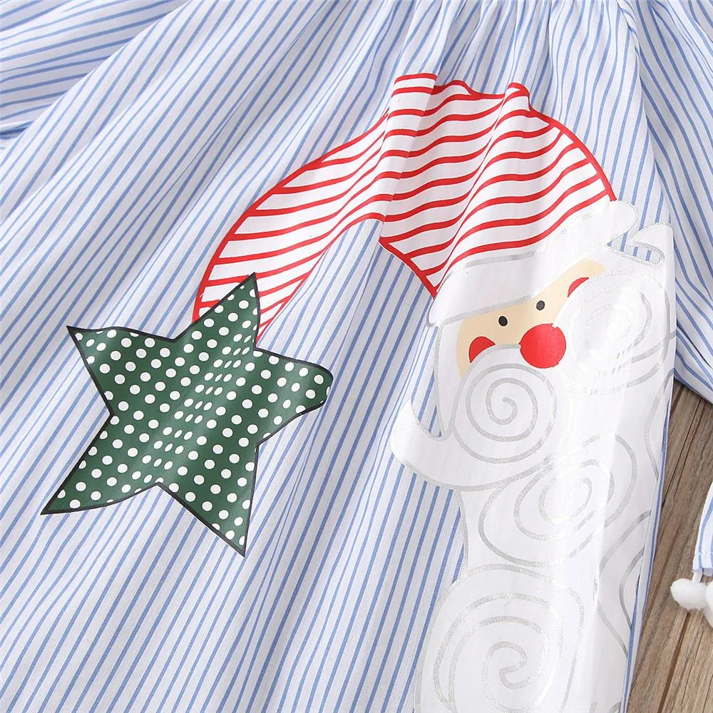 Girls Stripe Christmas Flared Sleeve Dress Girls Wholesale Dresses