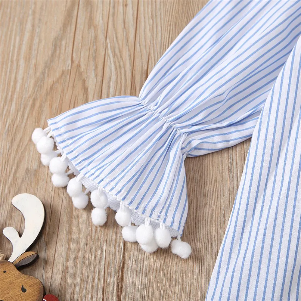 Girls Stripe Christmas Flared Sleeve Dress Girls Wholesale Dresses