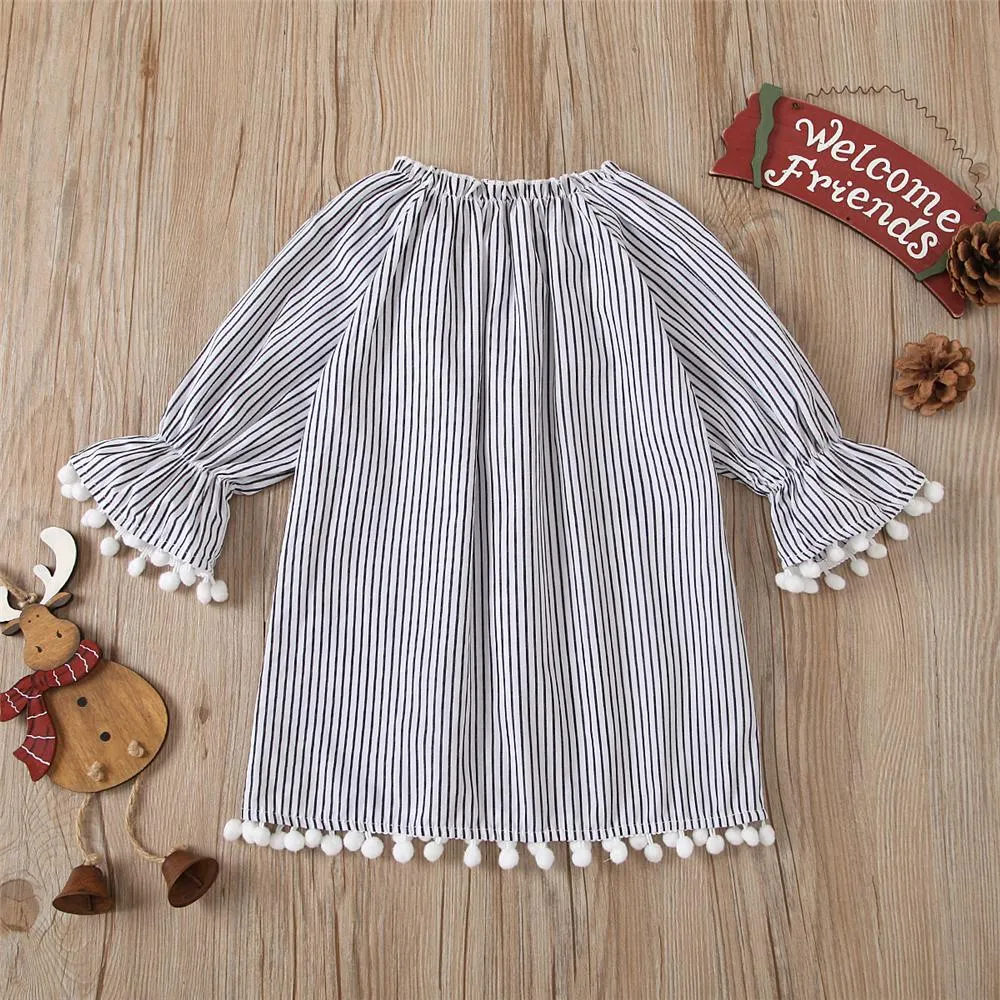 Girls Stripe Christmas Flared Sleeve Dress Girls Wholesale Dresses