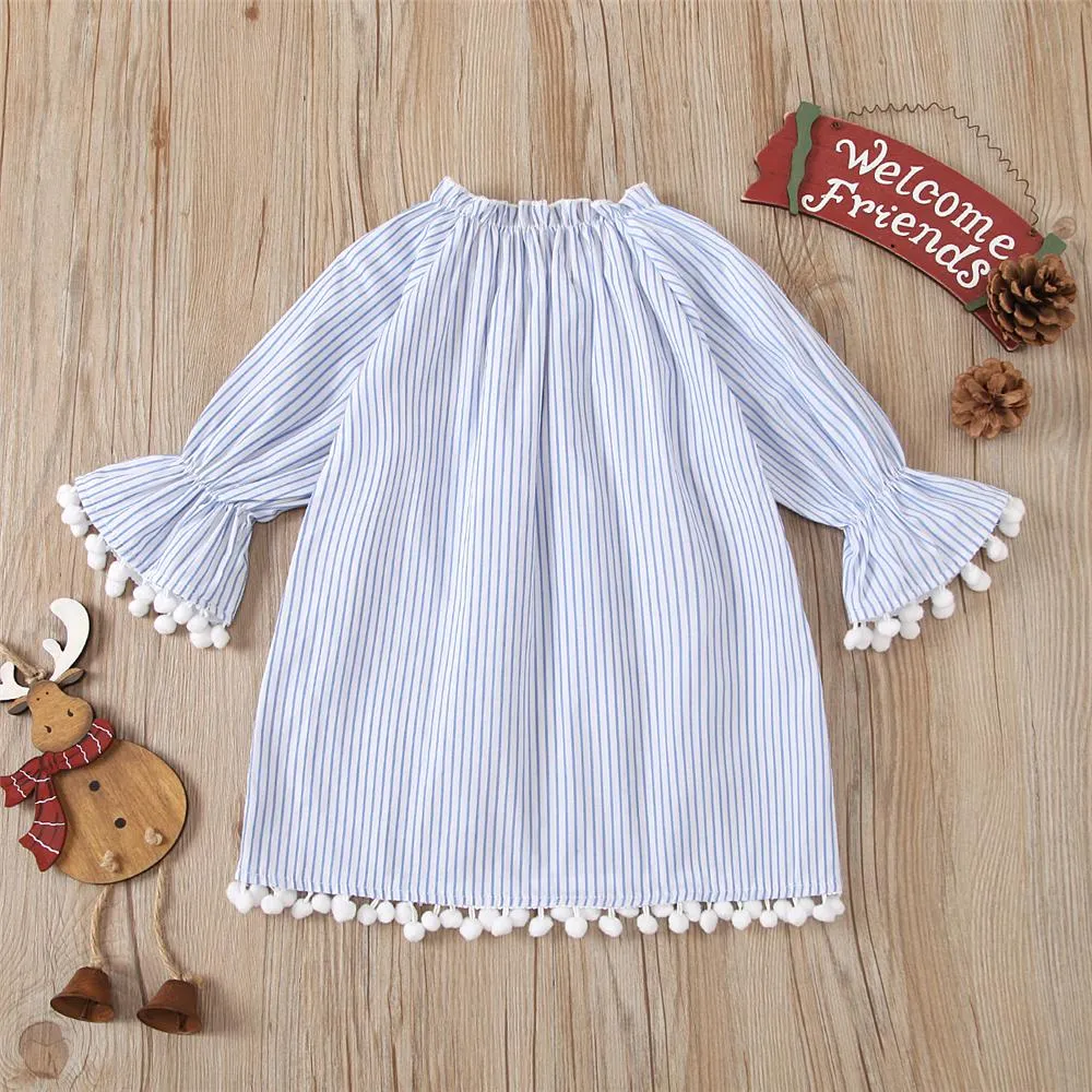 Girls Stripe Christmas Flared Sleeve Dress Girls Wholesale Dresses