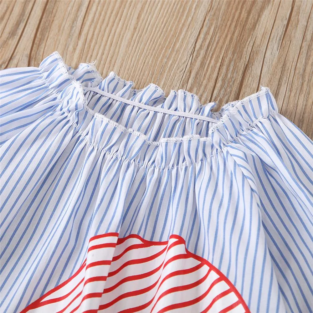 Girls Stripe Christmas Flared Sleeve Dress Girls Wholesale Dresses