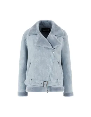 Graysen White Faux Fur Shearing Biker Jacket