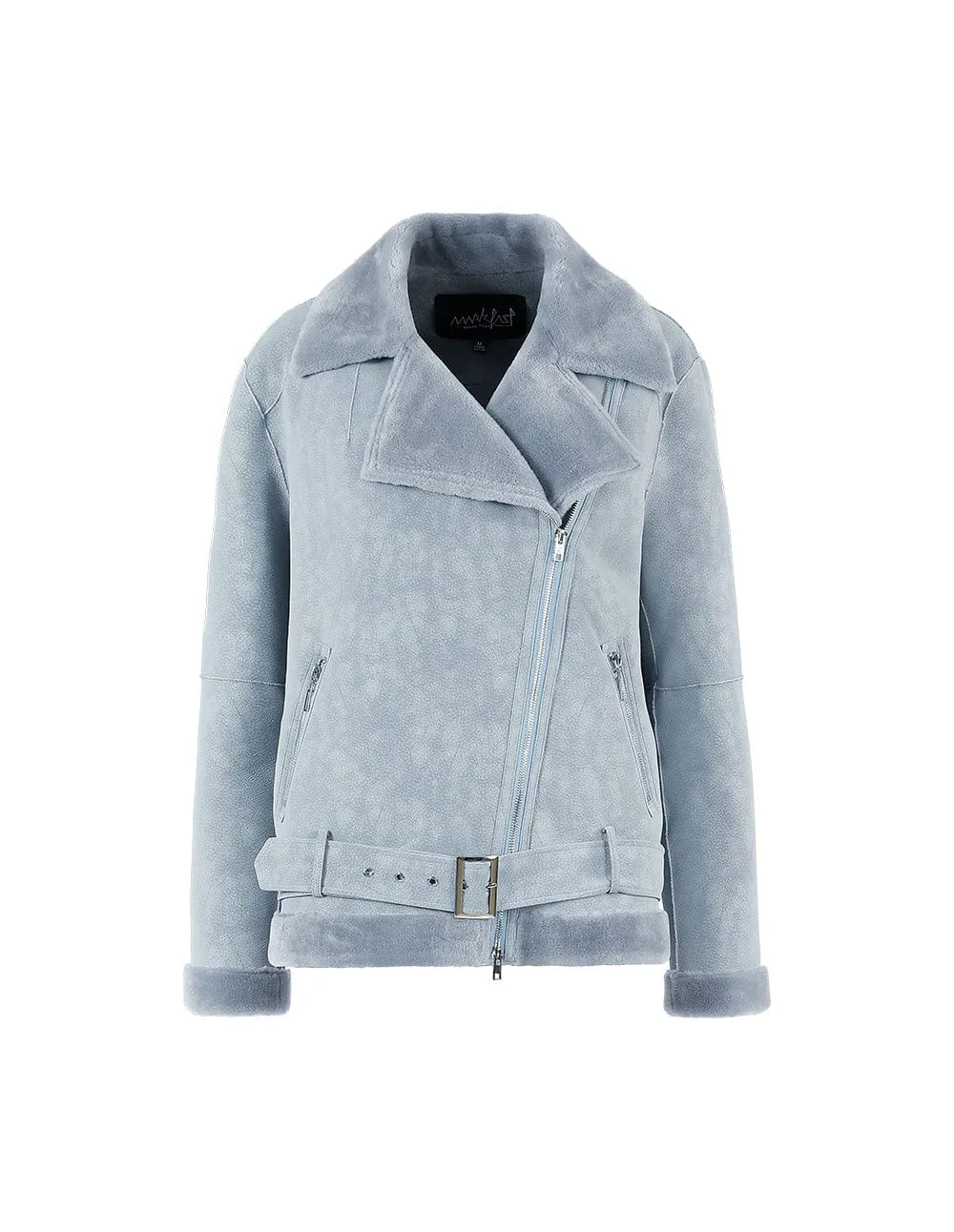 Graysen White Faux Fur Shearing Biker Jacket