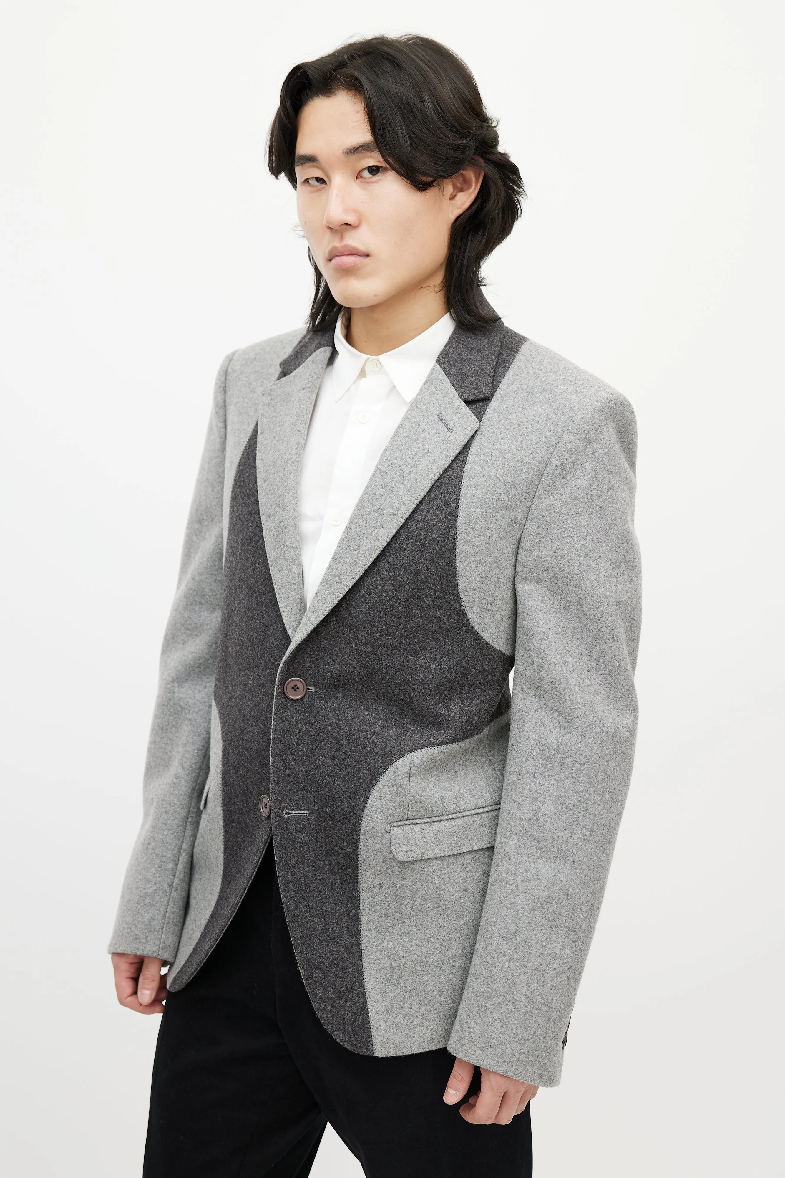 Grey Wool Panelled Blazer
