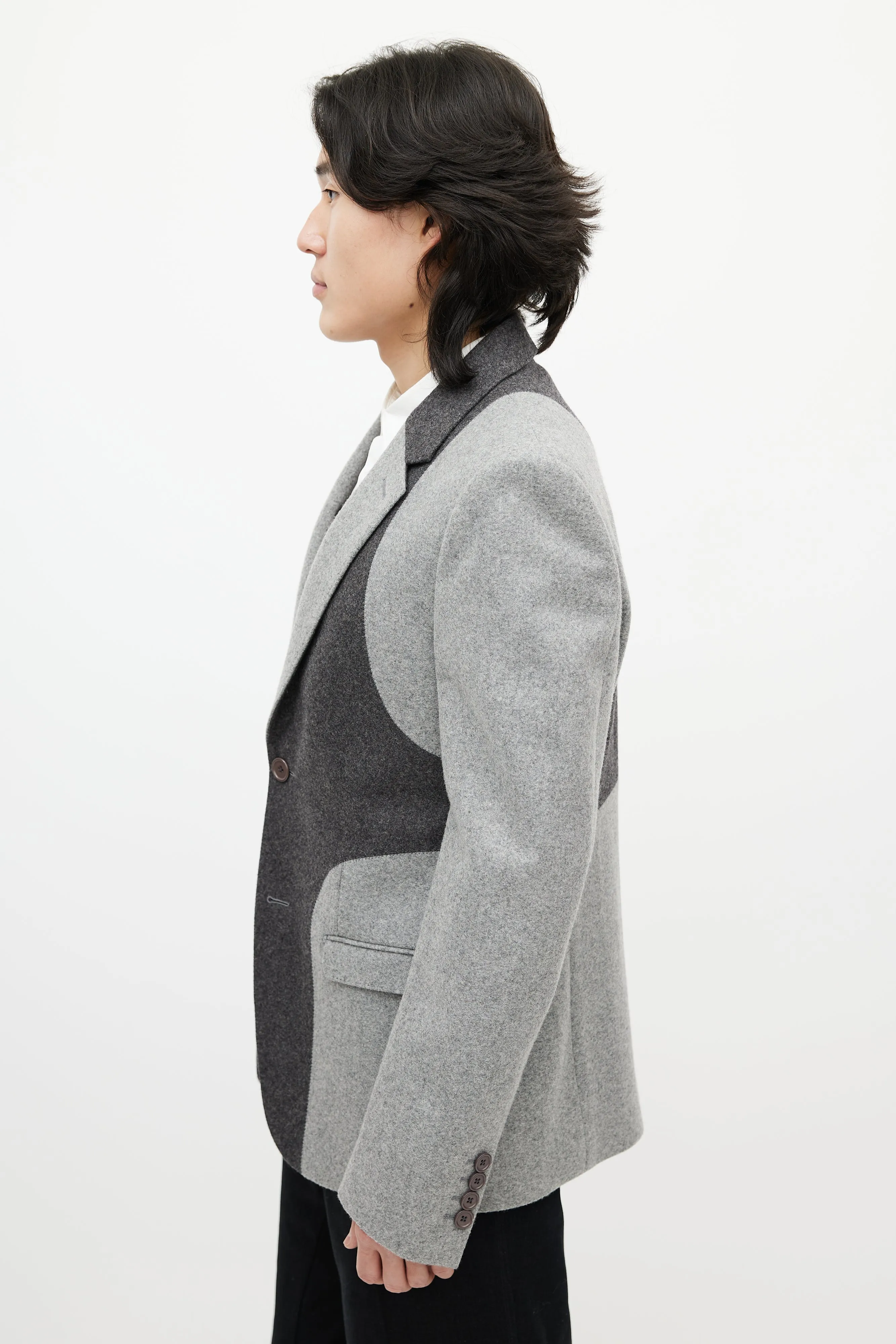 Grey Wool Panelled Blazer