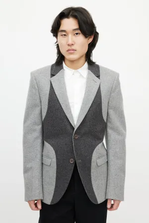 Grey Wool Panelled Blazer