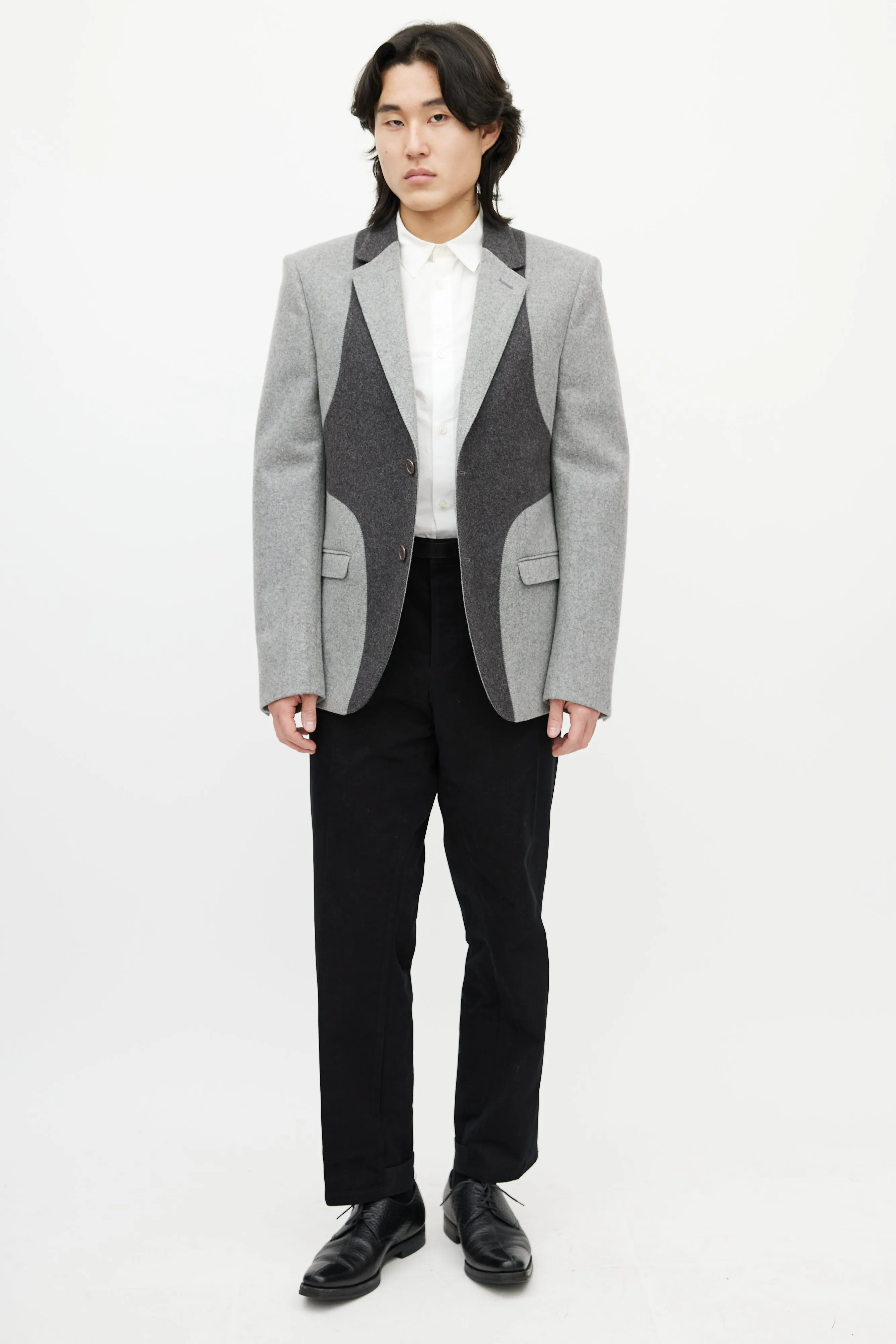 Grey Wool Panelled Blazer