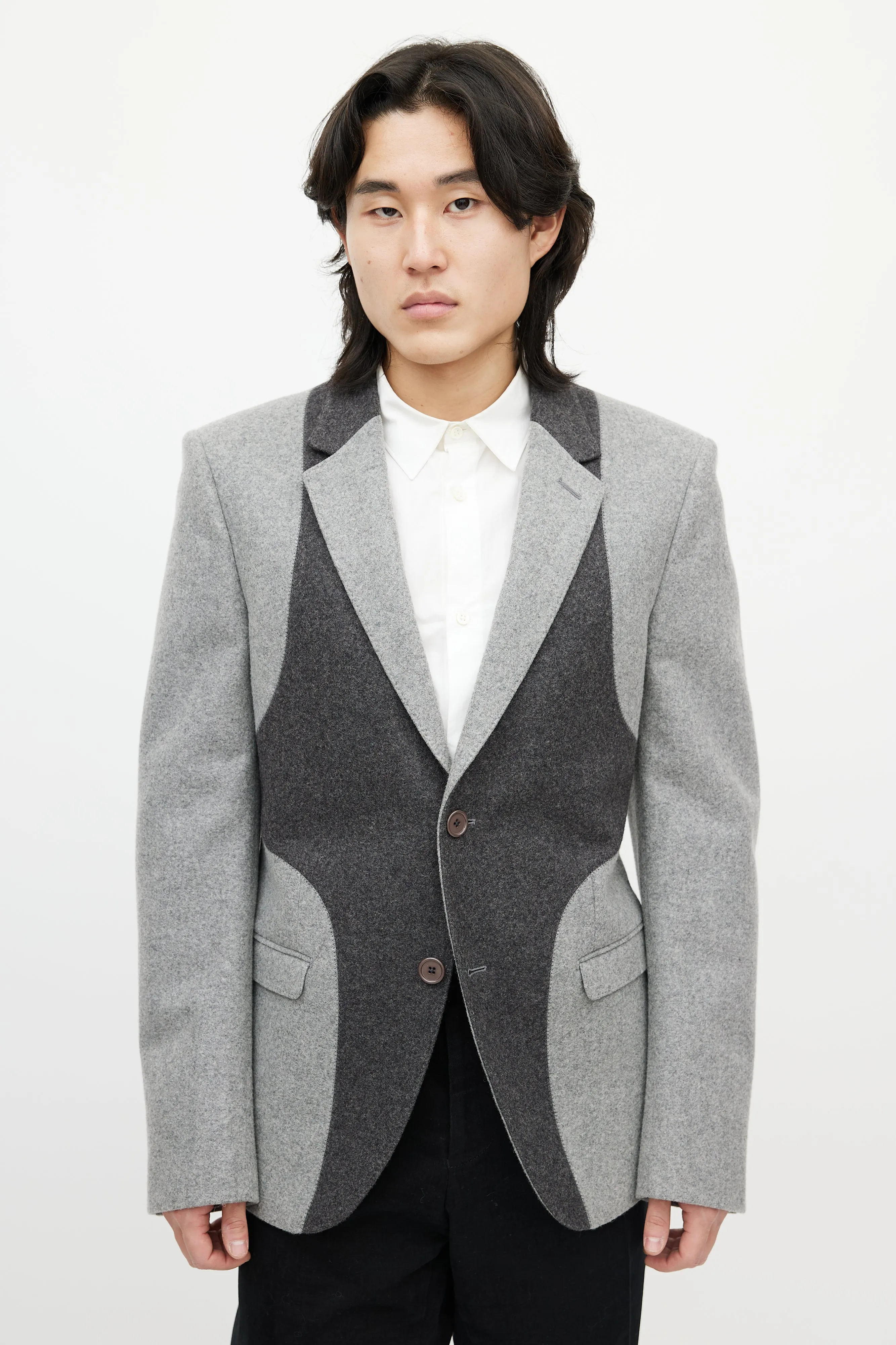 Grey Wool Panelled Blazer