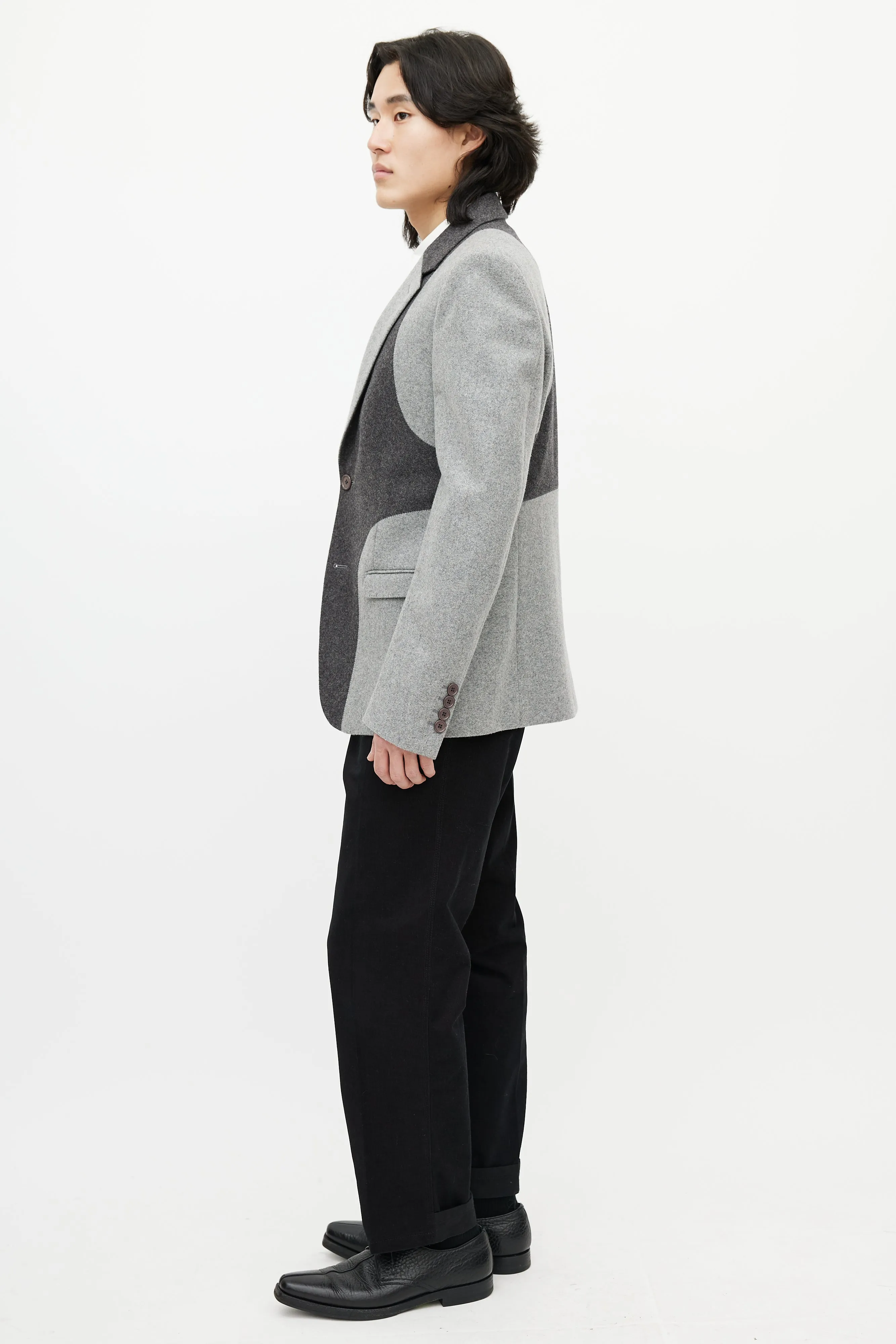 Grey Wool Panelled Blazer