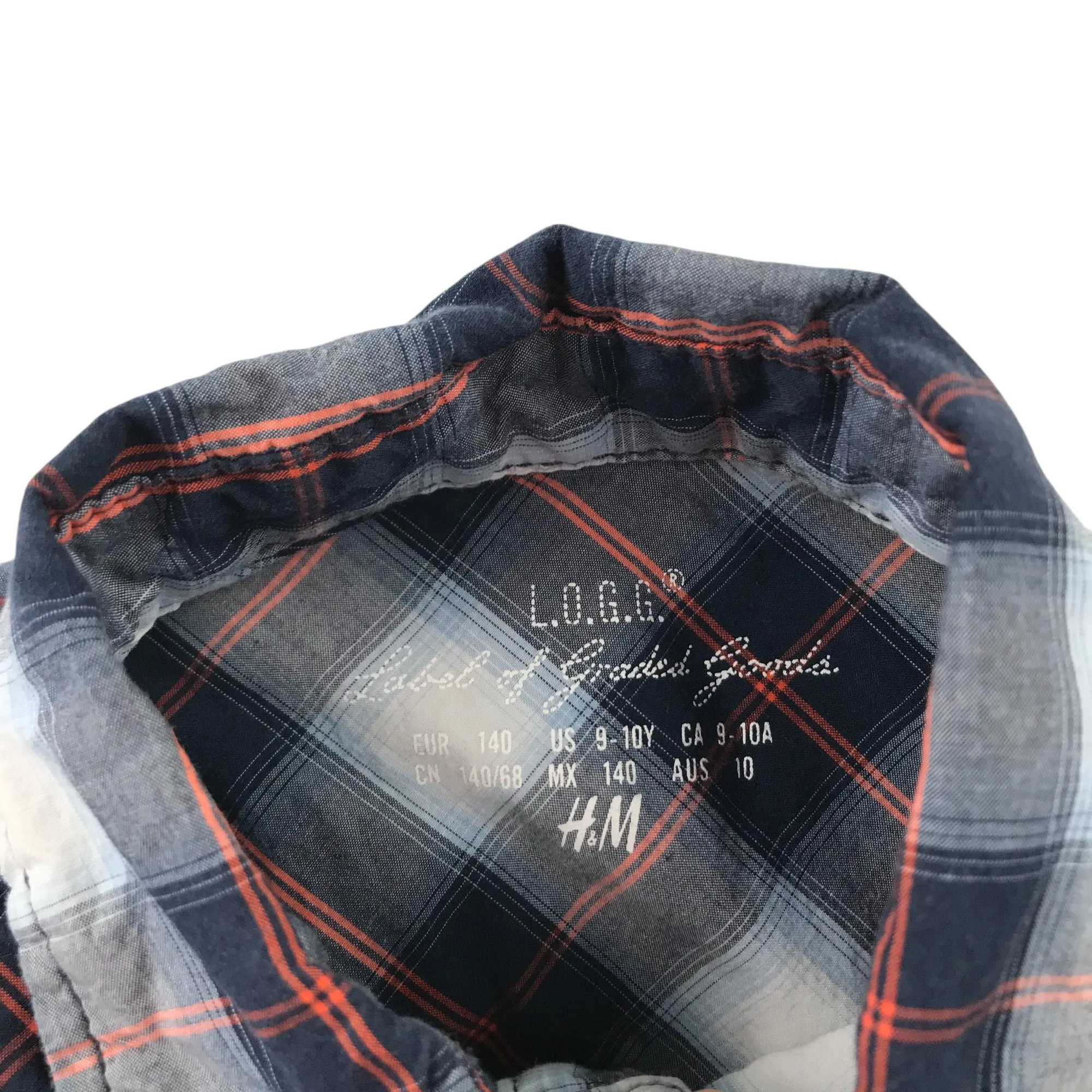 H&M Shirt 9-10 Years Navy and White Checked Button-Up with Front Pockets Cotton