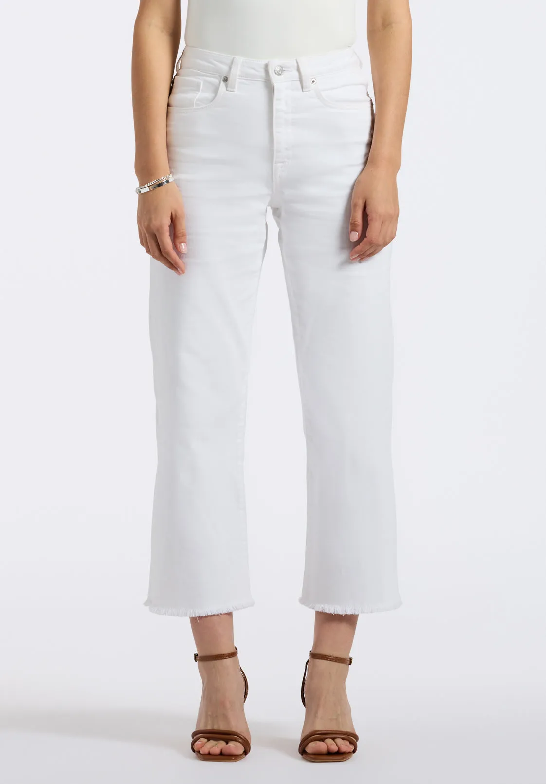 High Rise Wide Leg Cropped Addisson Women's Pants, White - BL16087