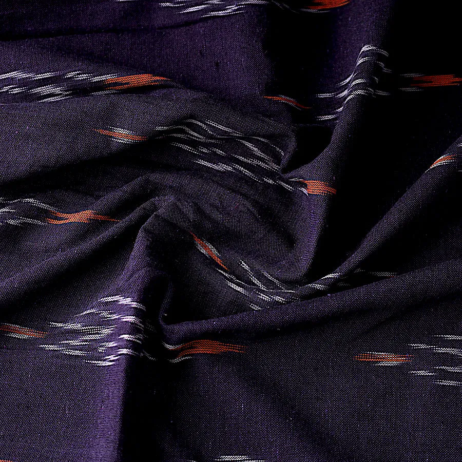 Indigo, White and Orange Ikat, Cotton Handloom from India, By the Yard  #TK-43