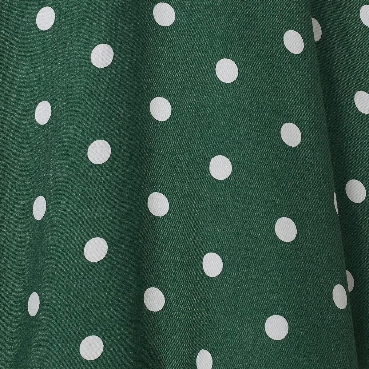 Janice V-Neck Flared Tea Dress in Green Polka Dot Print