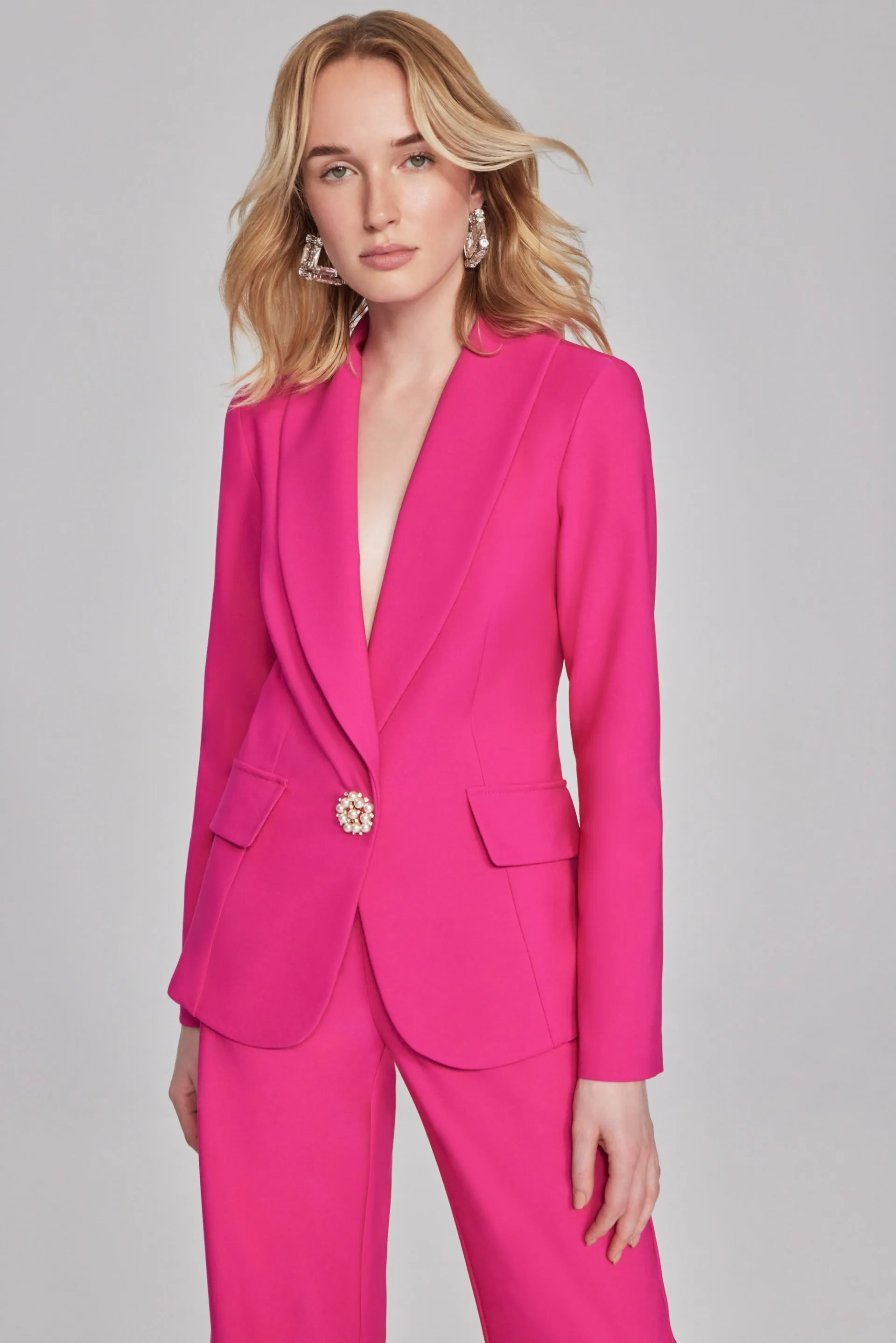 Joseph Ribkoff Shocking Pink Fitted Blazer with Ornament Closure Style 241737