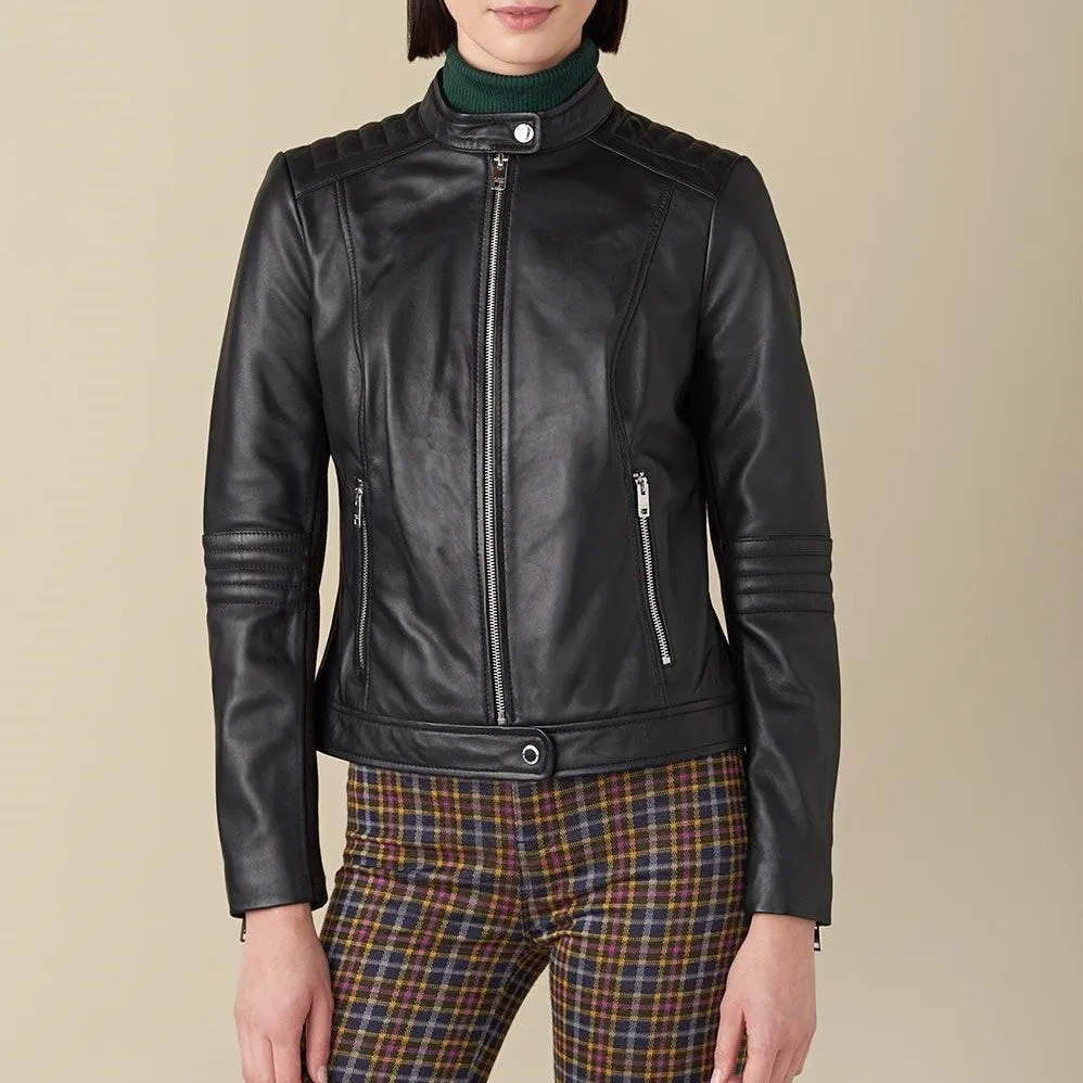 Jules Black Biker Leather Jacket For Women