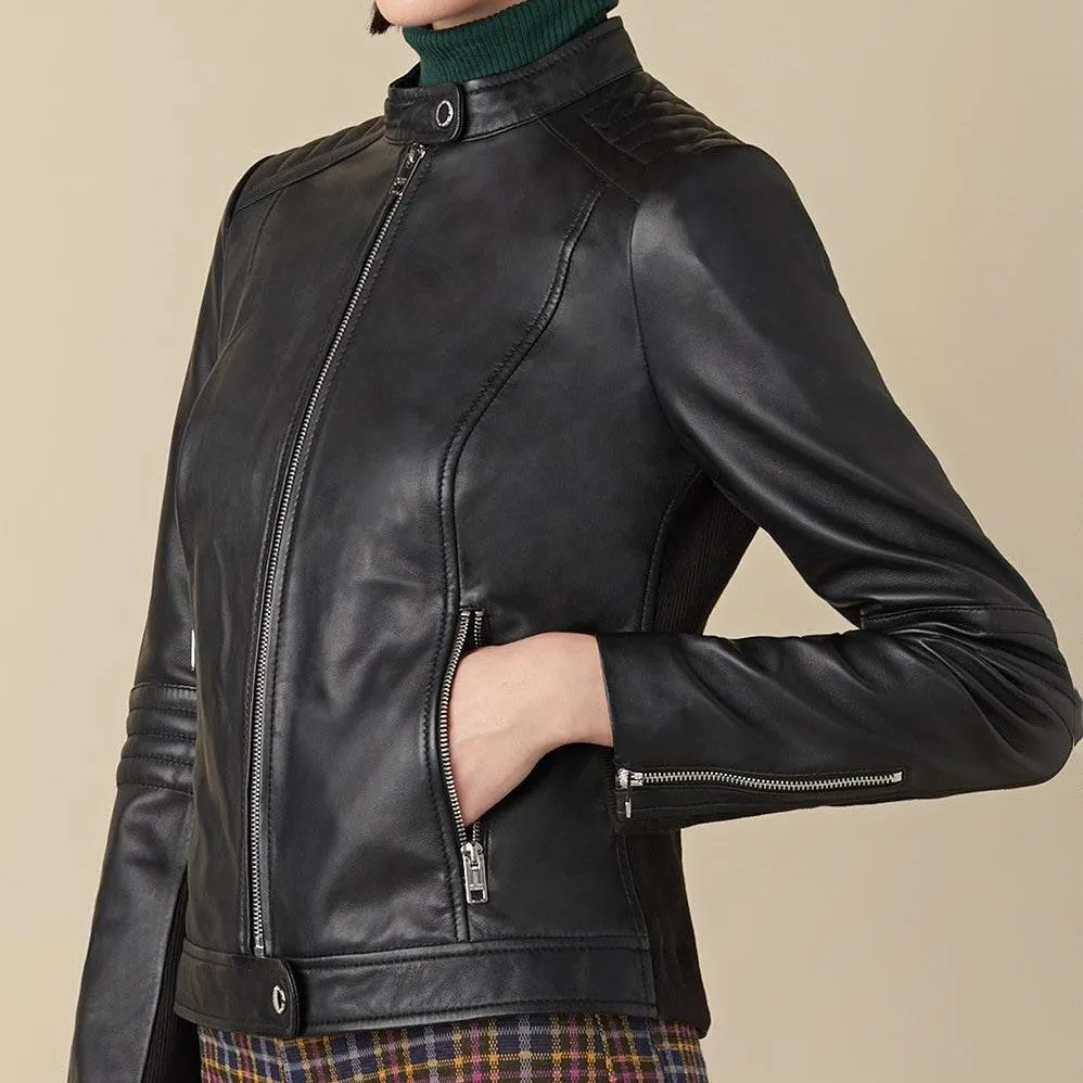 Jules Black Biker Leather Jacket For Women