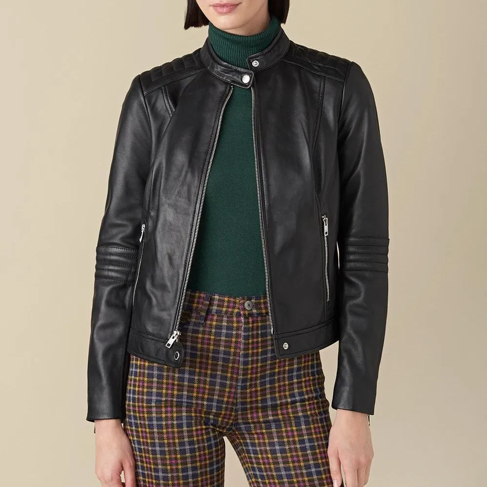 Jules Black Biker Leather Jacket For Women