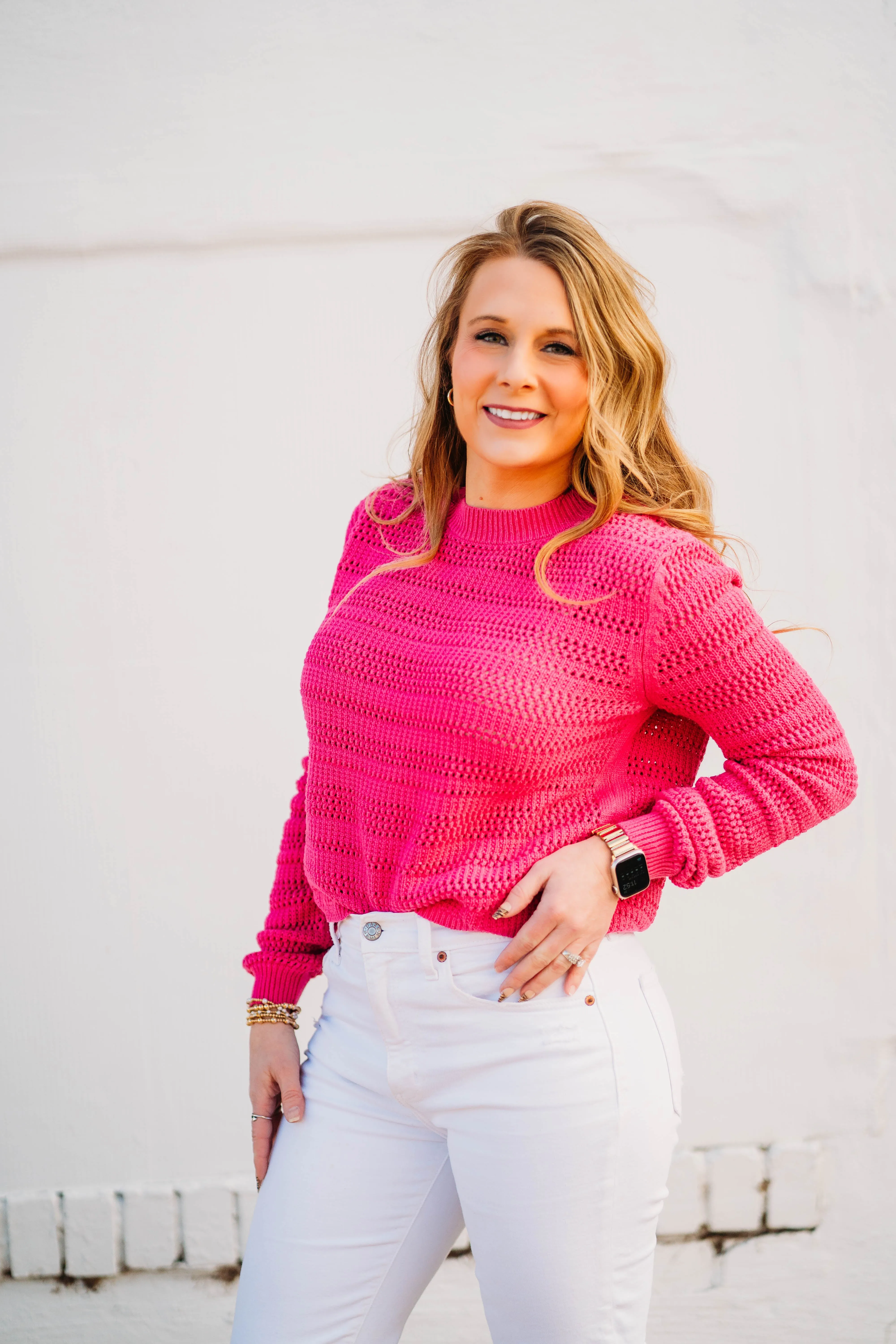 Kut: Portia Pullover Cropped Sweater in Fuschia