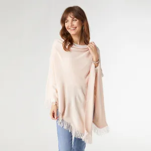 Lightweight Poncho with Fringe - Cameo Rose
