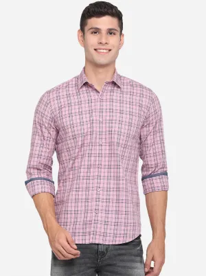 Lilas Pink Checked Slim Fit Casual Shirt | JadeBlue