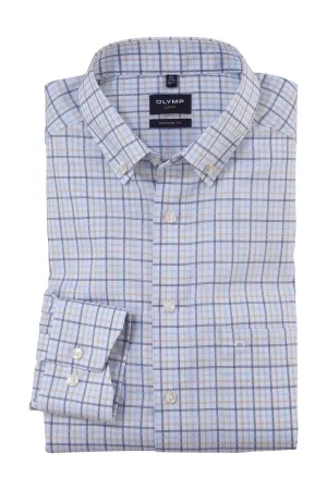 Luxor Modern Fit Check Shirt with Button-Down Collar - Blue