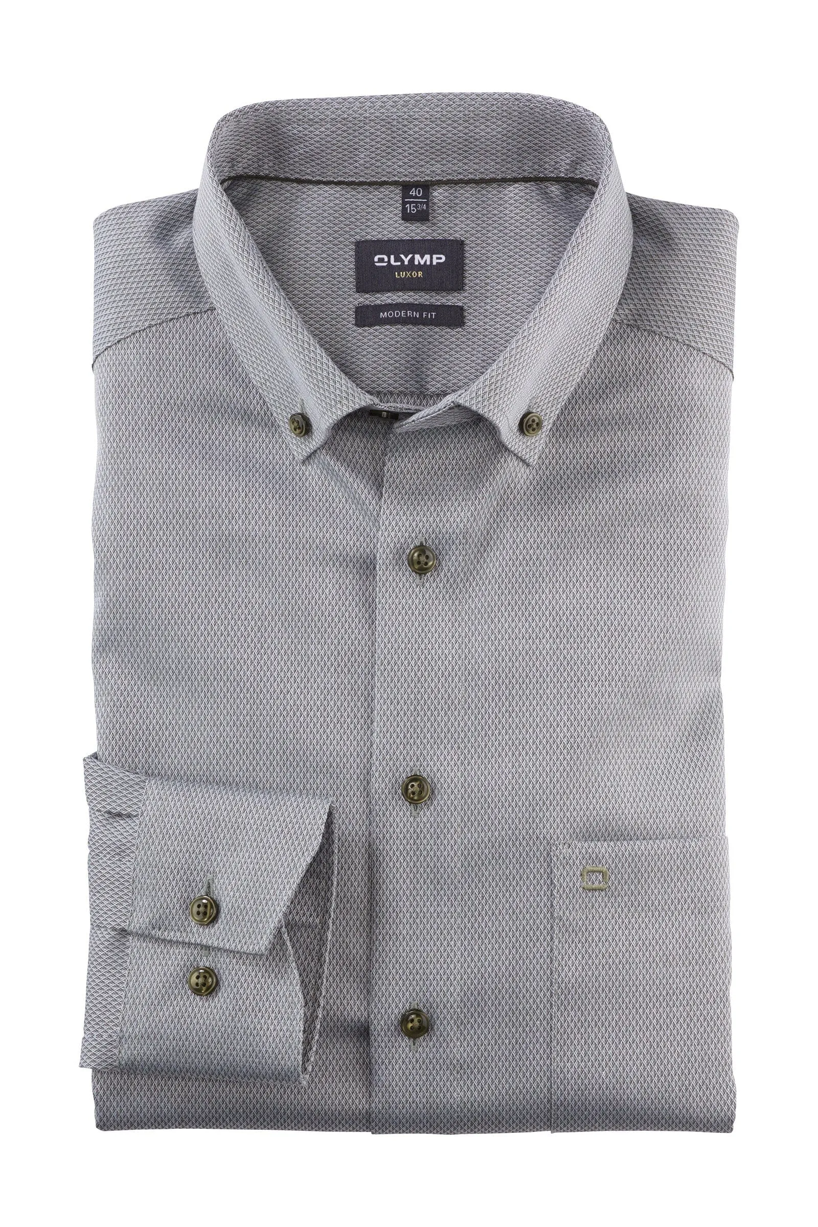 Luxor Modern Fit Self Patterned Shirt - Silver/Olive