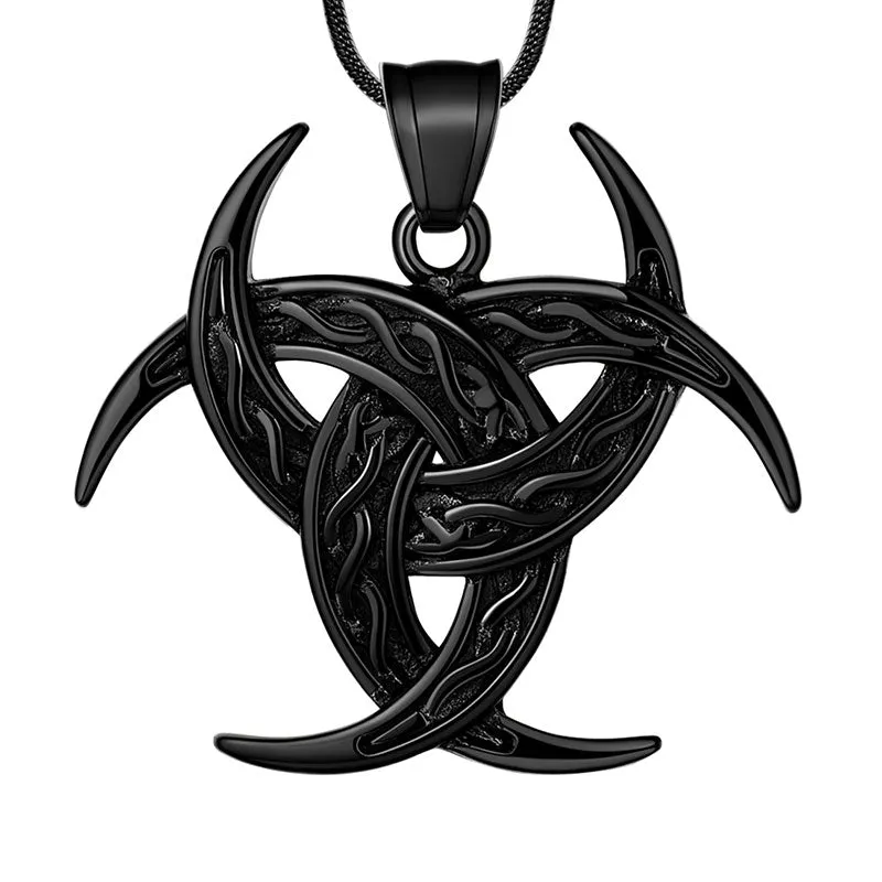 Men Celtic Knot Necklace Viking Pendant Jewelry Triple Odin Horn Crescent Moon