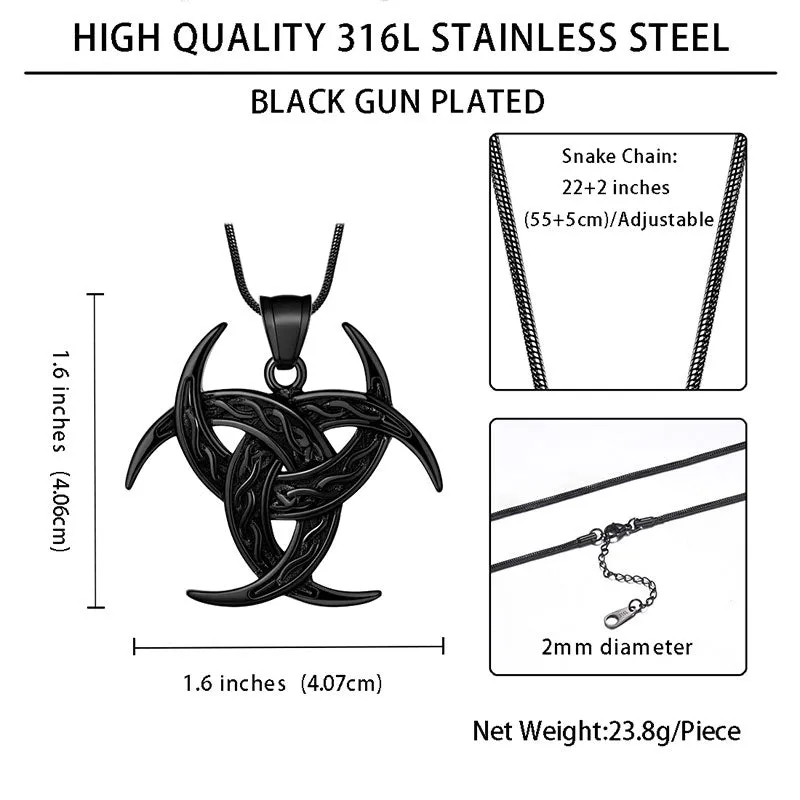 Men Celtic Knot Necklace Viking Pendant Jewelry Triple Odin Horn Crescent Moon