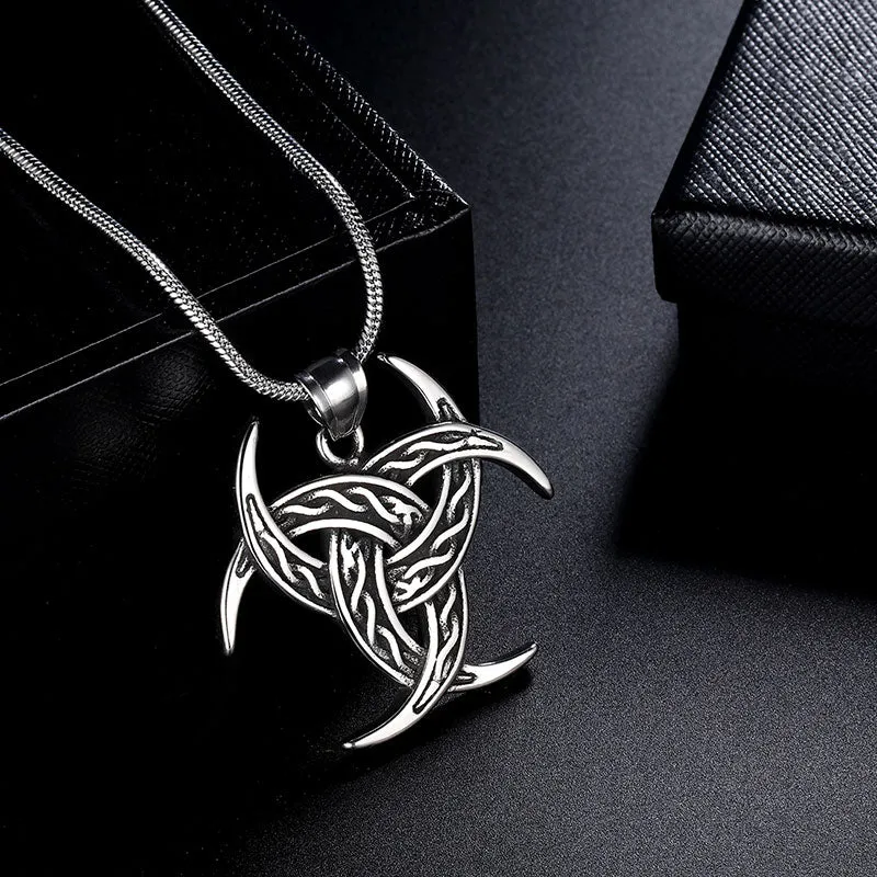 Men Celtic Knot Necklace Viking Pendant Jewelry Triple Odin Horn Crescent Moon