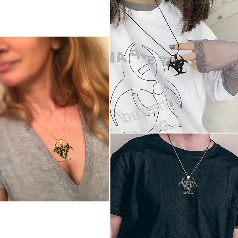 Men Celtic Knot Necklace Viking Pendant Jewelry Triple Odin Horn Crescent Moon